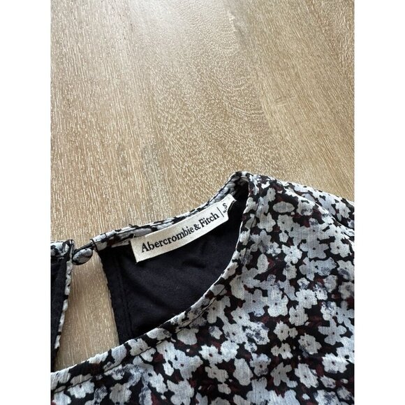 Abercrombie Blue Black Floral Long Sleeve Mini Wrap Dress Size Small - Picture 3 of 7